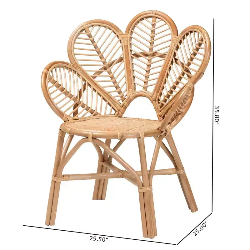 bali & pari Chaise d'appoint à fleurs Eliava en rotin naturel Marron naturel : Osier d'intérieur, Aucun assemblage requis