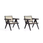 Lot de 2 chaises d'appoint Hamlet en bois noir/rotin naturel - Manhattan Comfort : Détail en rotin, aucun assemblage requis