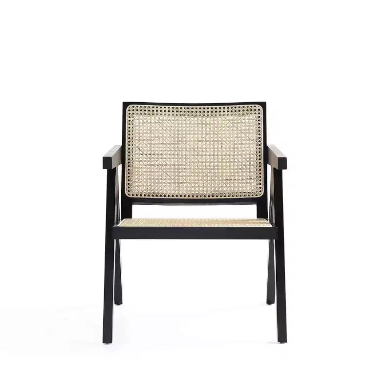 Lot de 2 chaises d'appoint Hamlet en bois noir/rotin naturel - Manhattan Comfort : Détail en rotin, aucun assemblage requis