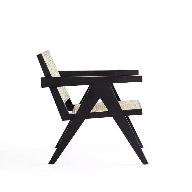 Lot de 2 chaises d'appoint Hamlet en bois noir/rotin naturel - Manhattan Comfort : Détail en rotin, aucun assemblage requis