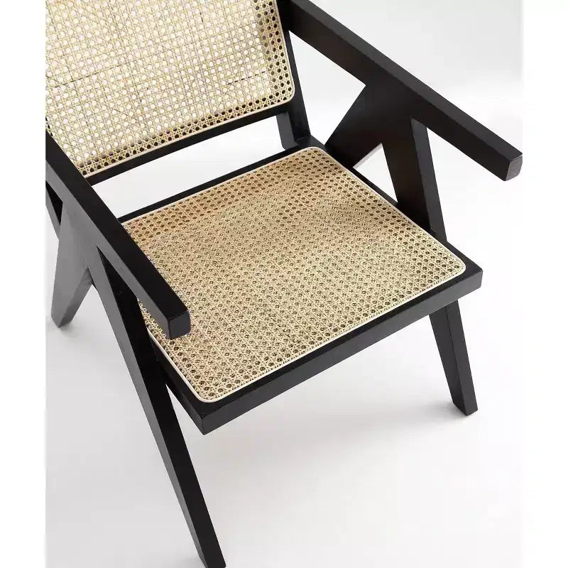 Lot de 2 chaises d'appoint Hamlet en bois noir/rotin naturel - Manhattan Comfort : Détail en rotin, aucun assemblage requis