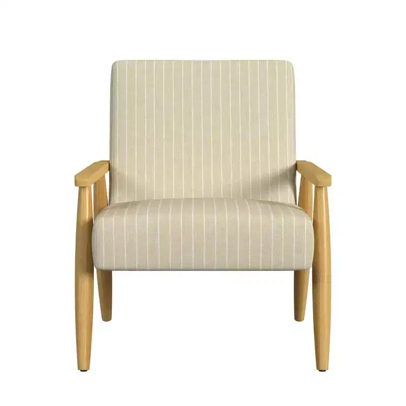 Fauteuil d'appoint en bois beige - HomePop : Fauteuil rembourré traditionnel, motif rayé, capacité de 113 kg, mobilier de salon