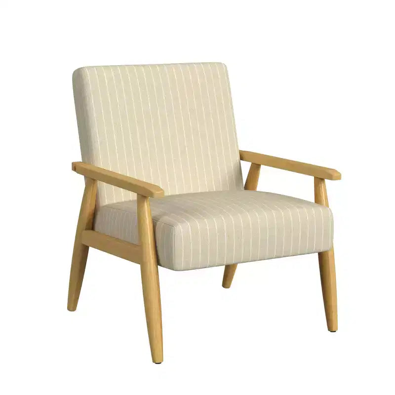 Fauteuil d'appoint en bois beige - HomePop : Fauteuil rembourré traditionnel, motif rayé, capacité de 113 kg, mobilier de salon