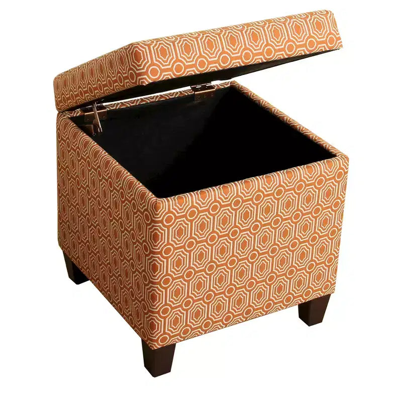 Sunshine Storage Cube Ottoman – Orange – HomePop : Repose-pieds rembourré, pieds en bois, aucun assemblage requis