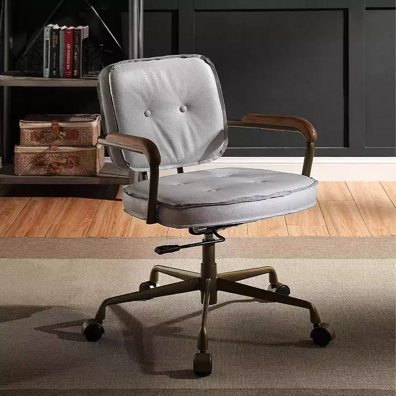 25" Siecross Grain Leather Reclining Accent Chair Vintage White - Acme Furniture: Swivel, Casters/Wheels