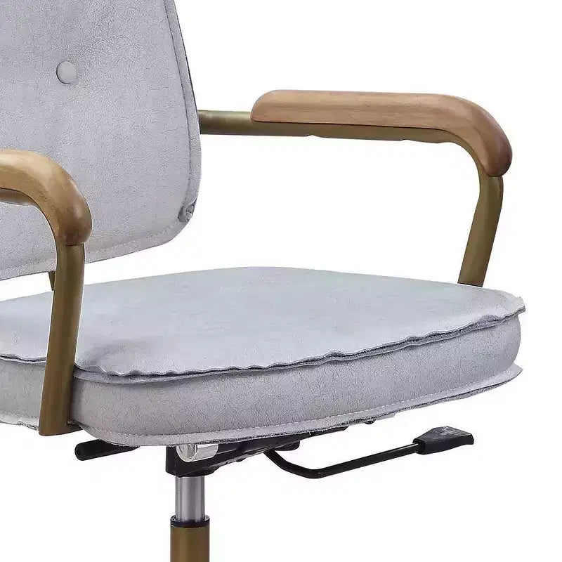 25" Siecross Grain Leather Reclining Accent Chair Vintage White - Acme Furniture: Swivel, Casters/Wheels