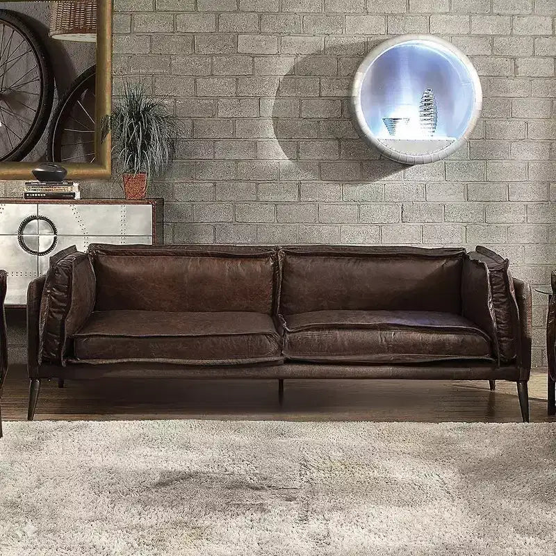 Canapé en cuir pleine fleur Porchester de marque Acme Furniture, couleur chocolat vieilli