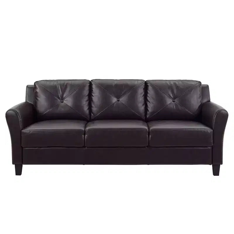 Helena Faux Leather Sofa Java Brown - Lifestyle Solutions: Upholstered, 3-Seater, Tufted Back, High-Density Foam