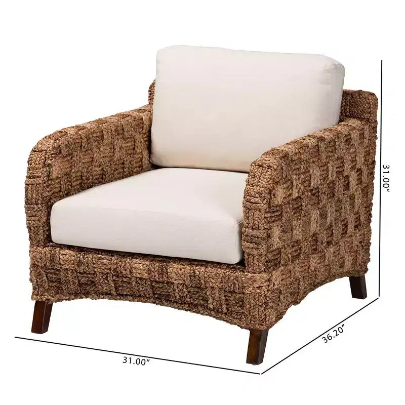 Fauteuil bali & pari Vevina en bois d'acajou et jonc de mer tressé Blanc/Brun naturel/Brun foncé : Rembourrage en polyester, Aucun assemblage requis