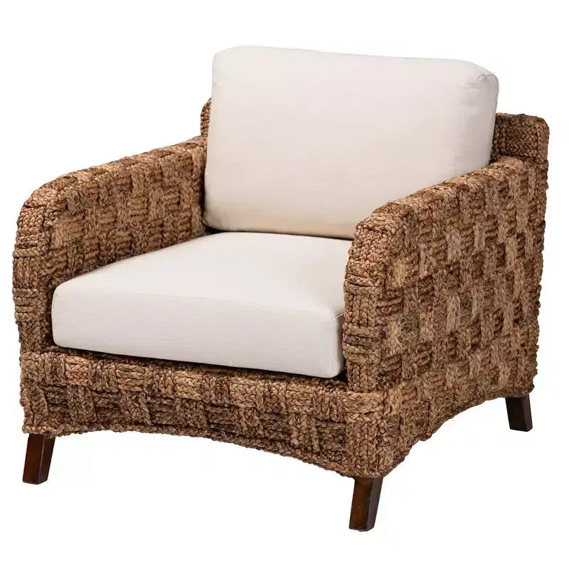 Fauteuil bali & pari Vevina en bois d'acajou et jonc de mer tressé Blanc/Brun naturel/Brun foncé : Rembourrage en polyester, Aucun assemblage requis