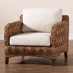Fauteuil bali & pari Vevina en bois d'acajou et jonc de mer tressé Blanc/Brun naturel/Brun foncé : Rembourrage en polyester, Aucun assemblage requis