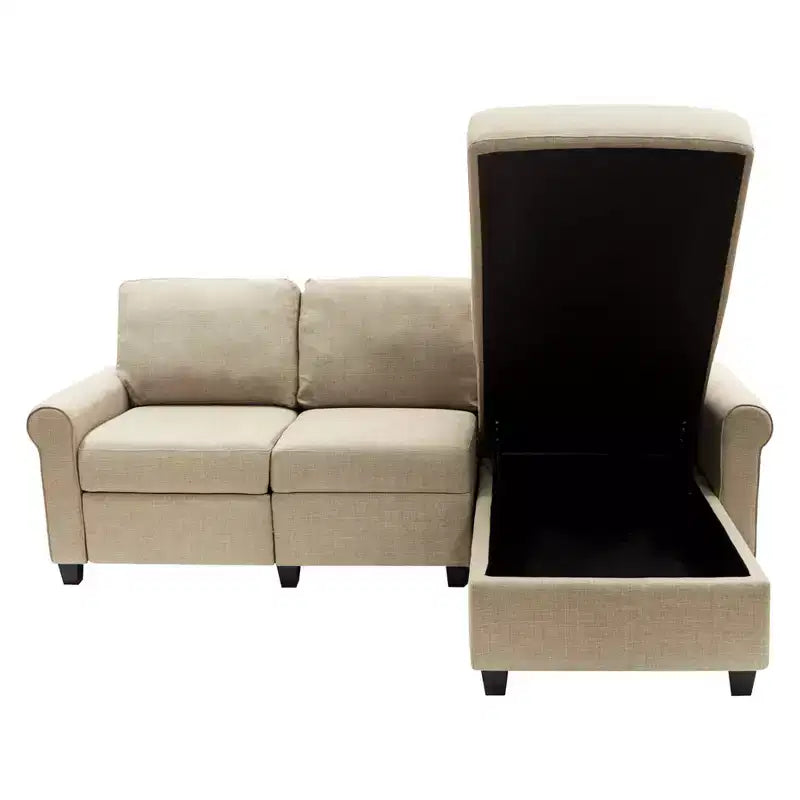 Serta Copenhagen Reclining Sectional with Right Storage Chaise Beige : Microfiber Upholstery, Wood Frame, Spot Clean