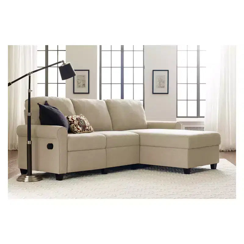 Serta Copenhagen Reclining Sectional with Right Storage Chaise Beige : Microfiber Upholstery, Wood Frame, Spot Clean
