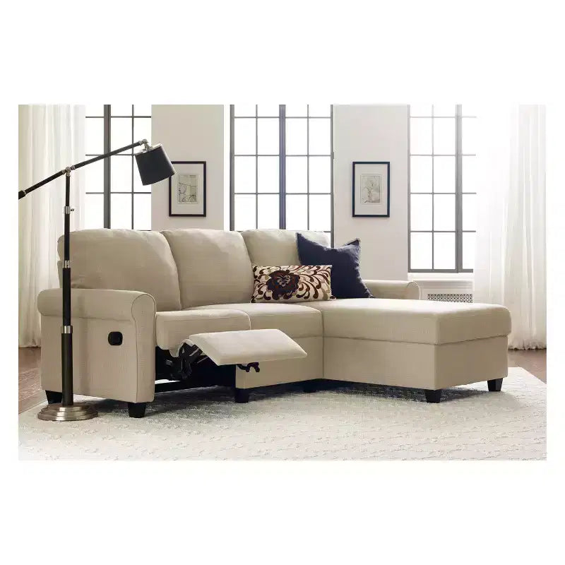Serta Copenhagen Reclining Sectional with Right Storage Chaise Beige : Microfiber Upholstery, Wood Frame, Spot Clean