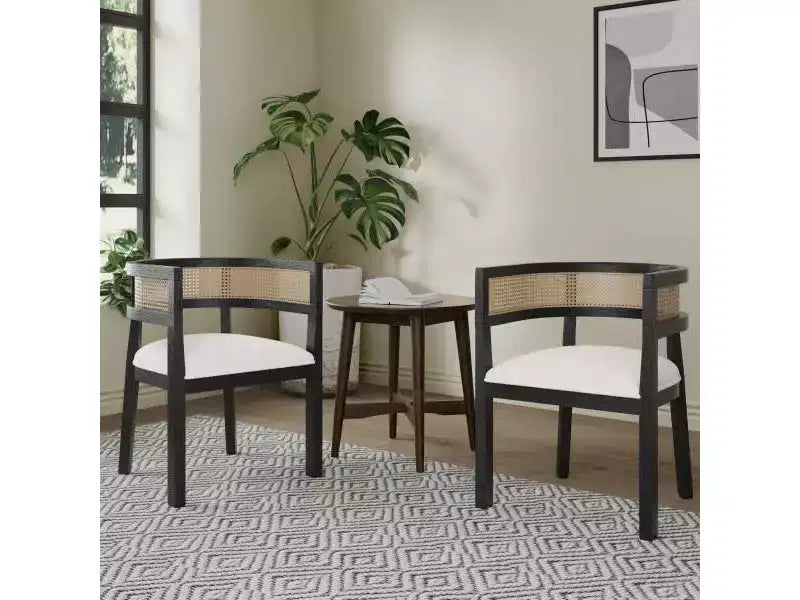 Christopher Knight Home Aiden Ensemble de 3 chaises de salon en bois et rotin de style moderne du milieu du siècle, beige