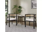 Christopher Knight Home Aiden Ensemble de 3 chaises de salon en bois et rotin de style moderne du milieu du siècle, beige