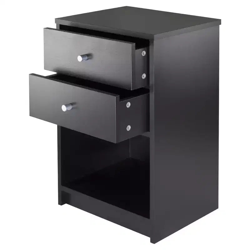 Table de chevet Ava avec 2 tiroirs Noir - Winsome : Table de chevet contemporaine, Design élégant, Étagère de rangement