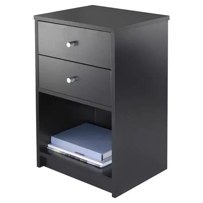 Table de chevet Ava avec 2 tiroirs Noir - Winsome : Table de chevet contemporaine, Design élégant, Étagère de rangement