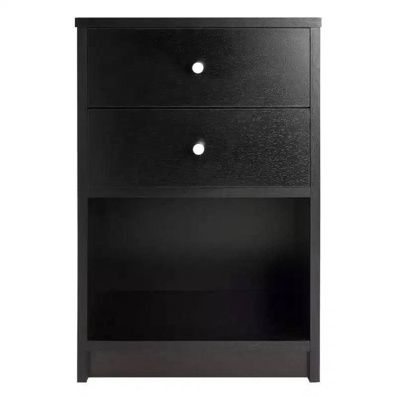 Table de chevet Ava avec 2 tiroirs Noir - Winsome : Table de chevet contemporaine, Design élégant, Étagère de rangement