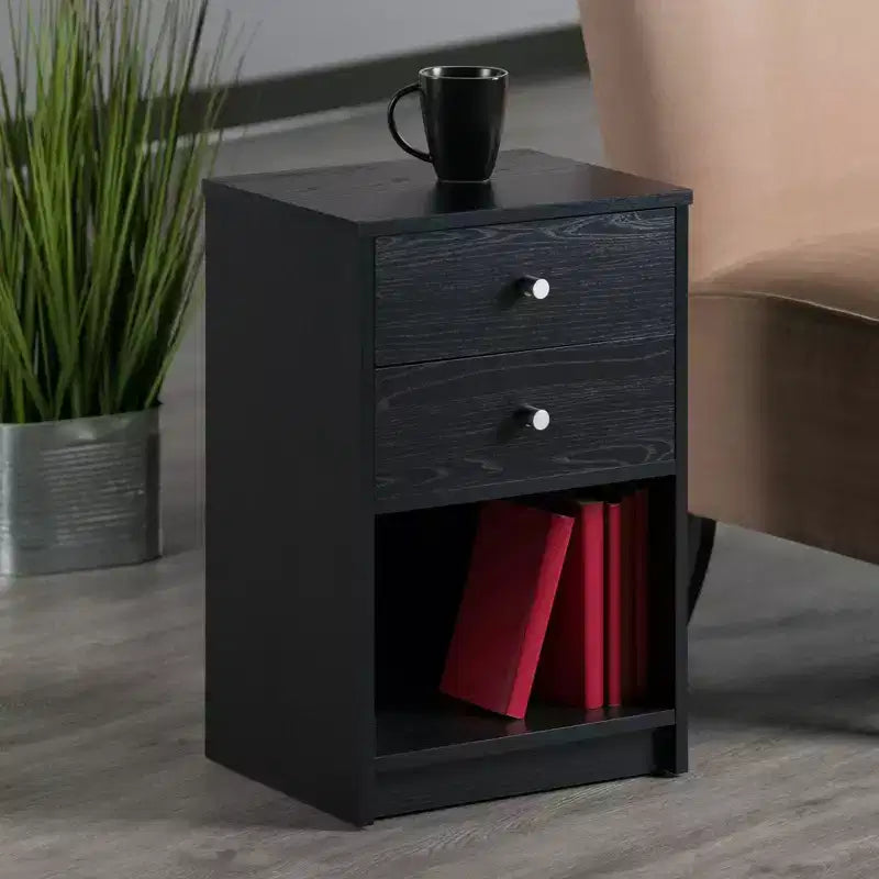 Table de chevet Ava avec 2 tiroirs Noir - Winsome : Table de chevet contemporaine, Design élégant, Étagère de rangement