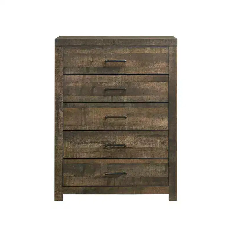 Beckett 5 Drawer Chest Walnut - Picket House Furnishings: Vertical Storage, Bronze Hardware, MDF Composite