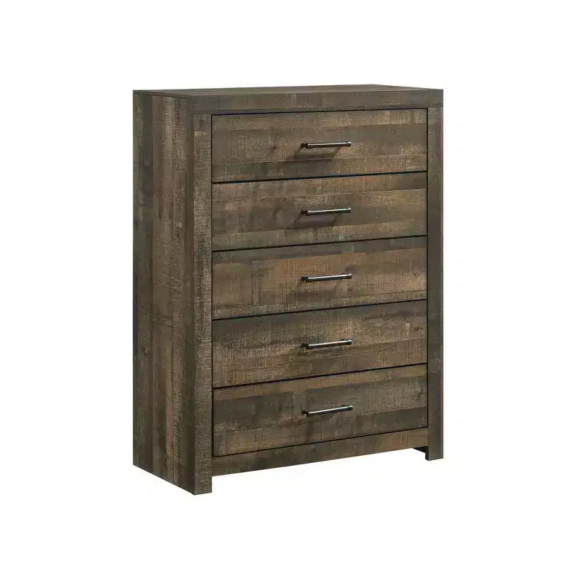Commode à 5 tiroirs Beckett Noyer - Picket House Furnishings : Rangement vertical, Quincaillerie bronze, Composite MDF