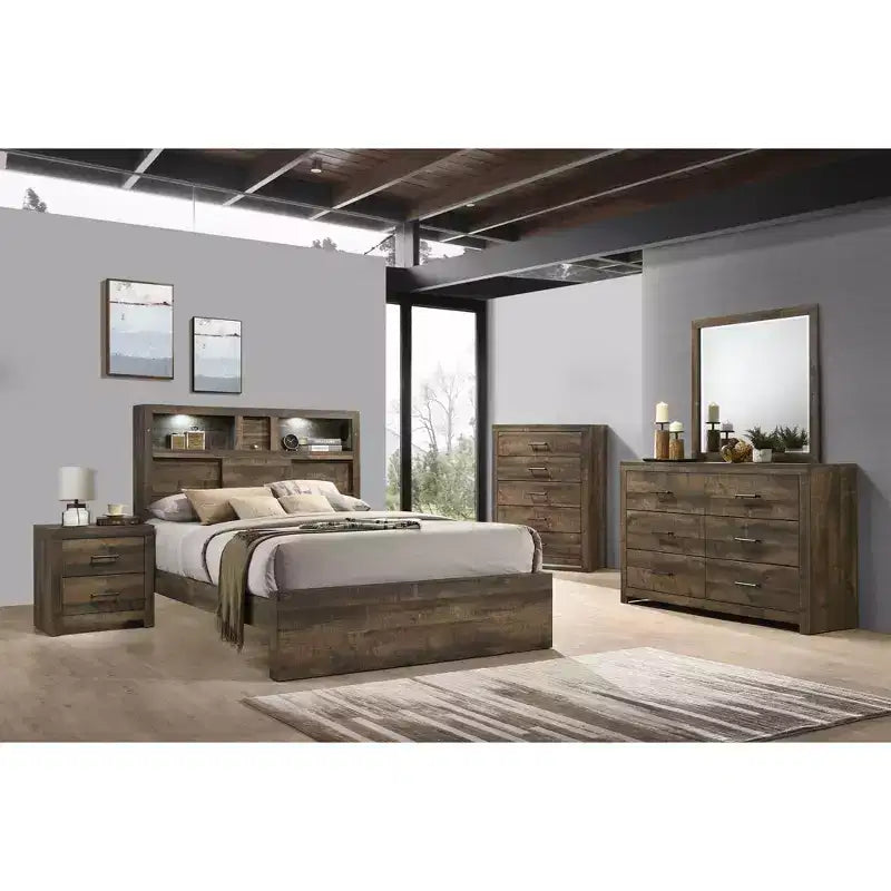 Commode à 5 tiroirs Beckett Noyer - Picket House Furnishings : Rangement vertical, Quincaillerie bronze, Composite MDF