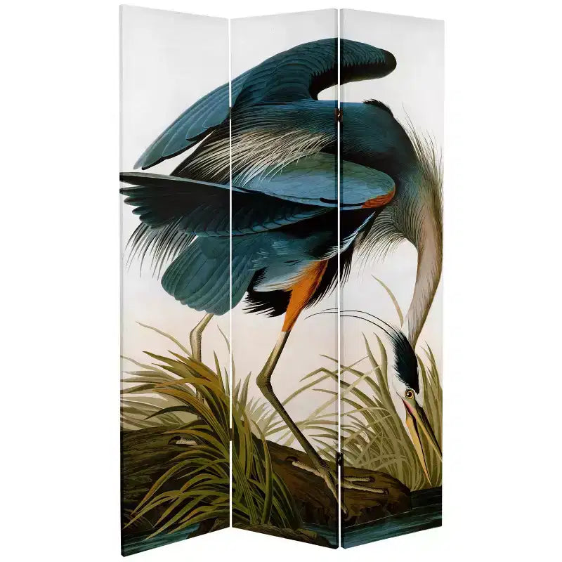 Paravent en toile à double face Héron et Flamant rose Audubon de 6 po - Meuble oriental : Paravent pliant d’intimité