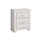 Paxberry Two Drawer Nightstand White Wash - Signature Design by Ashley: Traditional Storage, USB Ports, Wood Frame