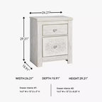 Table de chevet Paxberry à deux tiroirs Blanc délavé - Signature Design by Ashley : Rangement traditionnel, ports USB, cadre en bois