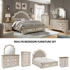 Realyn Dresser Chipped White - Signature Design by Ashley: 7-Drawer Storage, Wood Composite Frame, Bedroom Furniture