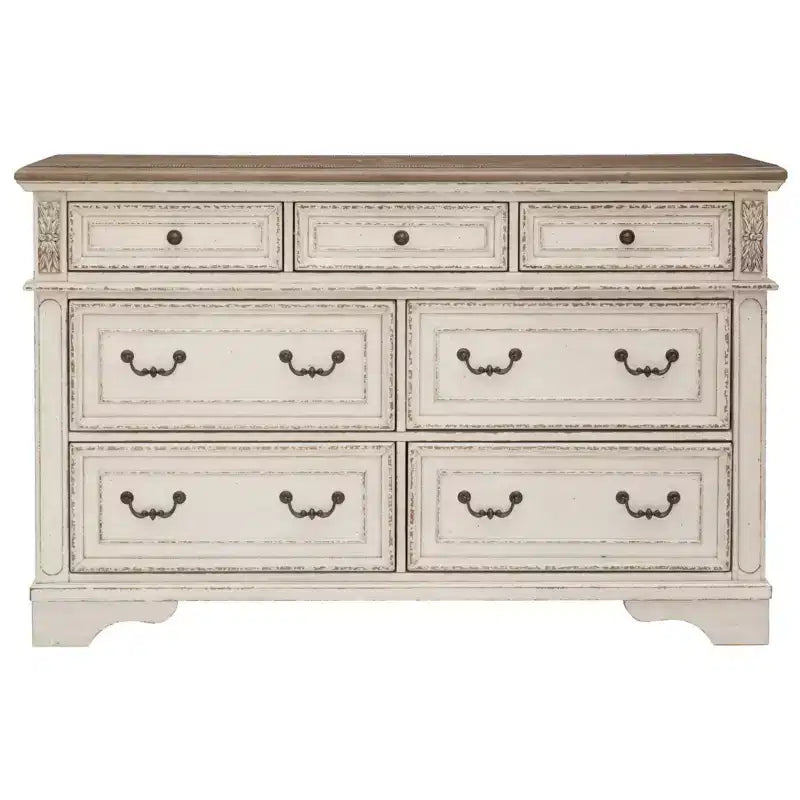 Commode Realyn Blanc ébréché - Signature Design by Ashley : 7 tiroirs de rangement, cadre en bois composite, meuble de chambre à coucher