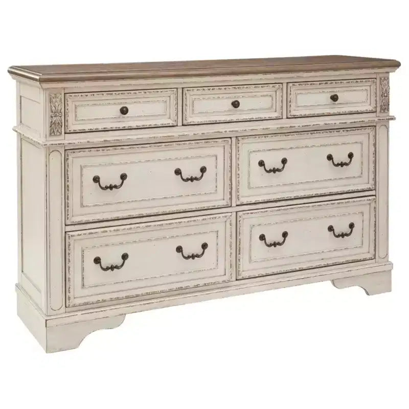 Realyn Dresser Chipped White - Signature Design by Ashley: 7-Drawer Storage, Wood Composite Frame, Bedroom Furniture