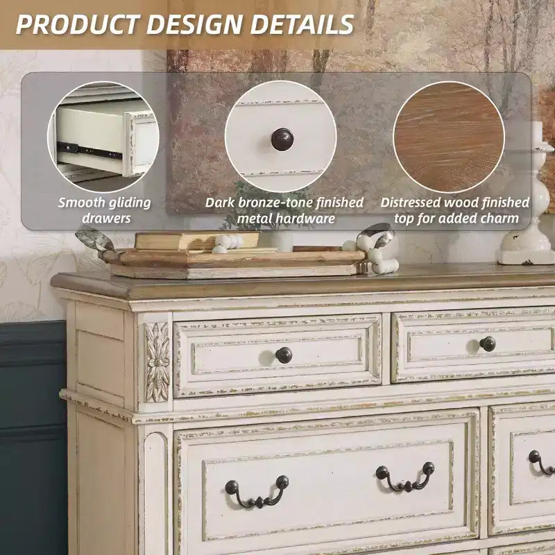 Realyn Dresser Chipped White - Signature Design by Ashley: 7-Drawer Storage, Wood Composite Frame, Bedroom Furniture