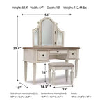 Set of 3 Realyn Vanity/Mirror/Stool Chipped White: Cottage Style Dressing Table - Signature Design by Ashley