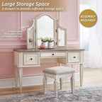 Set of 3 Realyn Vanity/Mirror/Stool Chipped White: Cottage Style Dressing Table - Signature Design by Ashley