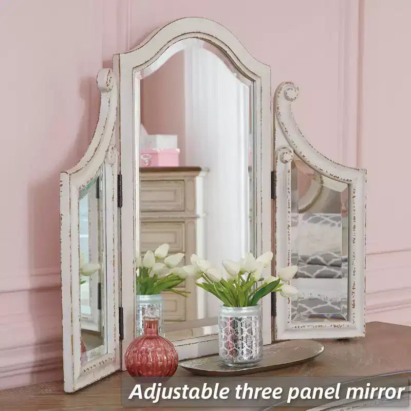 Set of 3 Realyn Vanity/Mirror/Stool Chipped White: Cottage Style Dressing Table - Signature Design by Ashley