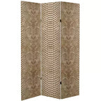 6" Double Sided Snake Print Canvas Room Divider Tan - Oriental Furniture: No Assembly, 3 Panels