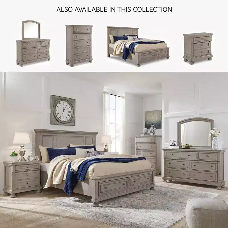 Lettner Two Drawer Nightstand Light Gray - Signature Design by Ashley: Inlaid Panels, Bun Feet, Modern Sophistication