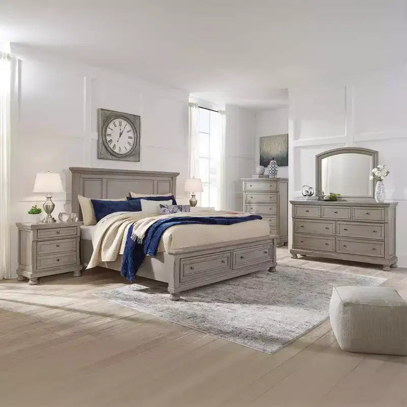 Lettner Two Drawer Nightstand Light Gray - Signature Design by Ashley: Inlaid Panels, Bun Feet, Modern Sophistication