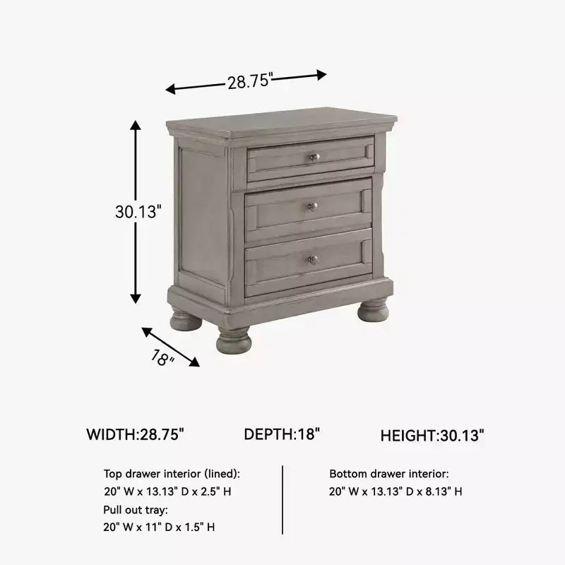Lettner Two Drawer Nightstand Light Gray - Signature Design by Ashley: Inlaid Panels, Bun Feet, Modern Sophistication