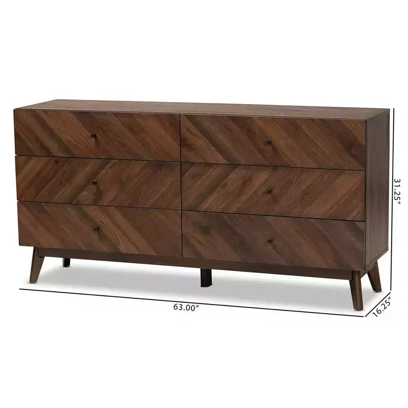 Commode 6 tiroirs en bois Baxton Studio Hartman, brun noyer : Rangement moderne, design vertical, 79 cm de hauteur