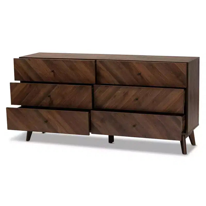 Commode 6 tiroirs en bois Baxton Studio Hartman, brun noyer : Rangement moderne, design vertical, 79 cm de hauteur