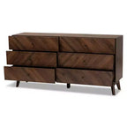 Commode 6 tiroirs en bois Baxton Studio Hartman, brun noyer : Rangement moderne, design vertical, 79 cm de hauteur