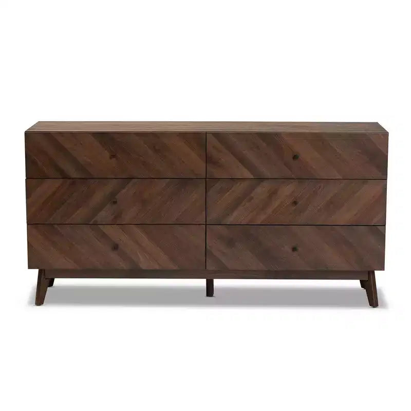 Commode 6 tiroirs en bois Baxton Studio Hartman, brun noyer : Rangement moderne, design vertical, 79 cm de hauteur