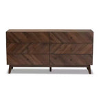 Commode 6 tiroirs en bois Baxton Studio Hartman, brun noyer : Rangement moderne, design vertical, 79 cm de hauteur