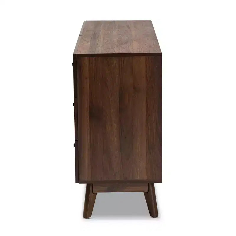 Commode 6 tiroirs en bois Baxton Studio Hartman, brun noyer : Rangement moderne, design vertical, 79 cm de hauteur