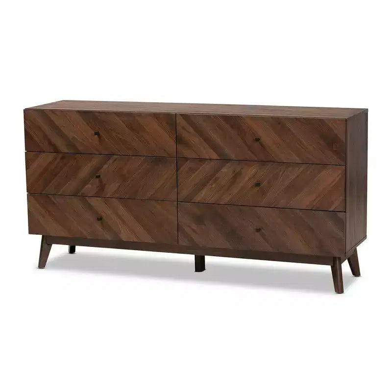 Commode 6 tiroirs en bois Baxton Studio Hartman, brun noyer : Rangement moderne, design vertical, 79 cm de hauteur