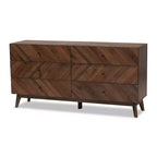 Commode 6 tiroirs en bois Baxton Studio Hartman, brun noyer : Rangement moderne, design vertical, 79 cm de hauteur