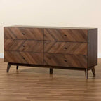Commode 6 tiroirs en bois Baxton Studio Hartman, brun noyer : Rangement moderne, design vertical, 79 cm de hauteur